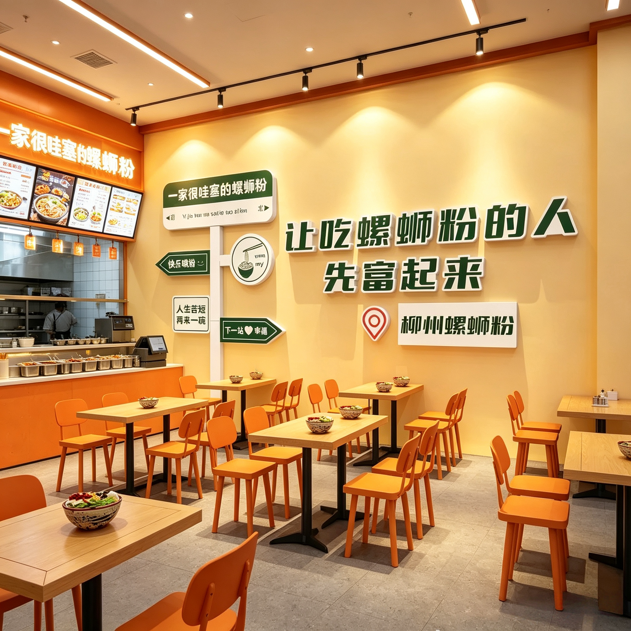螺蛳粉店铺墙面装饰网红米线面馆背景墙面布置创意广告图贴纸海报