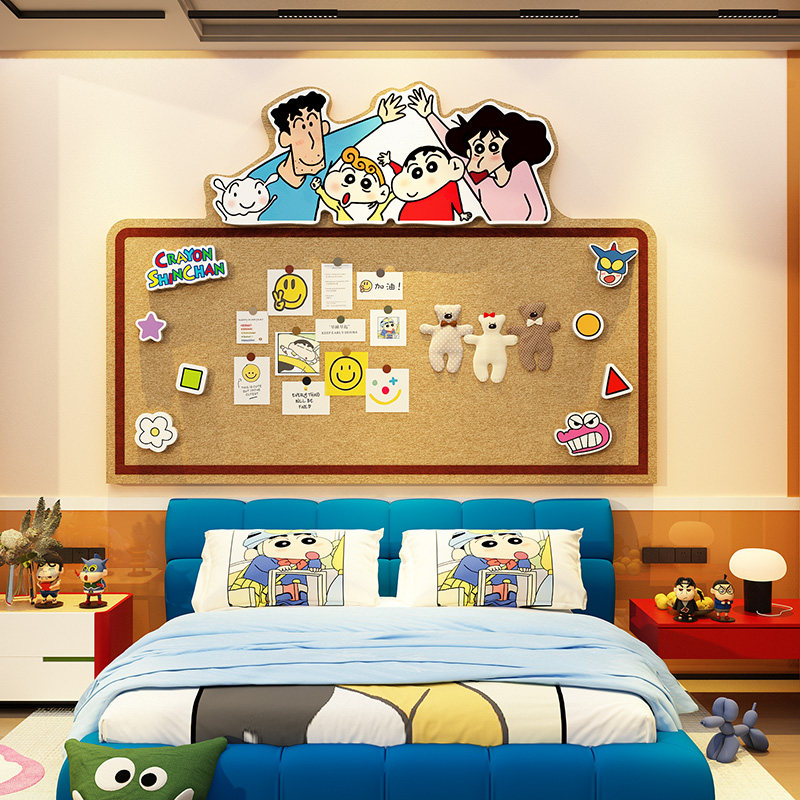 蜡笔小新毛毡板照片儿童房间卧室床头背景墙面装饰贴画客厅电视机