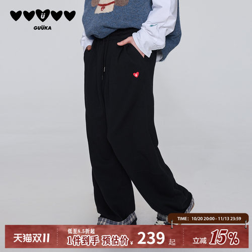GUUKA街头松弛感格纹裤脚弯刀裤