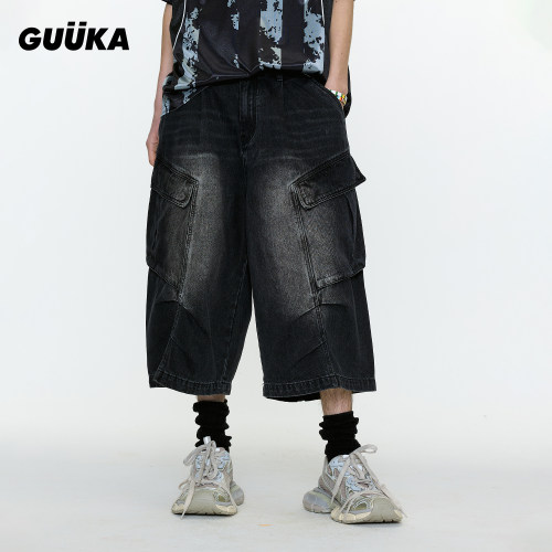 GUUKA夏季美式复古牛仔七分裤