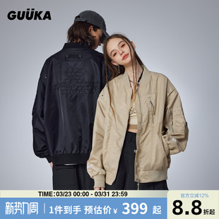 坏学生加厚工装 GUUKA黑色飞行员棉服外套冬 棉衣夹克 防水尼龙
