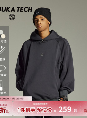 GUUKA TECH美式刺绣黑色空气层卫衣男款加绒加厚连帽衫插肩袖上衣