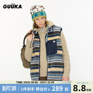 棉服女马夹保暖 羊羔绒外套潮 傅铂涵同款 GUUKA费尔岛棉马甲男冬季