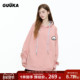 GUUKA&matsui联名小狗粉色连帽卫衣女款 重磅纯棉加绒落肩格子帽衫