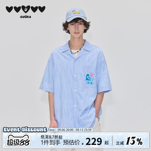 GUUKA蓝色条纹日系小清新衬衫