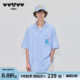 衬衫 字母刺绣衬衣西装 男款 夏季 领落肩外套 纯棉 GUUKA蓝色条纹短袖