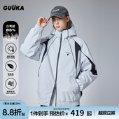 GUUKA潮牌浅灰色机能风冲锋轻薄羽绒服男冬季 双拉链外套宽松 新款