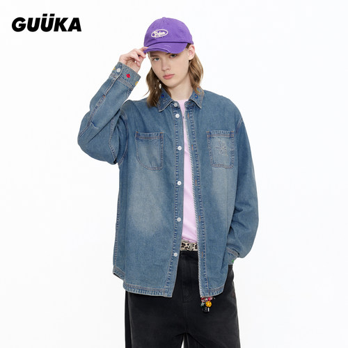 GUUKA美式复古牛仔衬衫