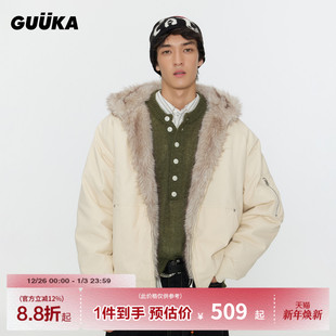 连帽毛领棉服 新款 加厚保暖仿貂毛棉衣 座山雕外套男冬季 GUUKA美式