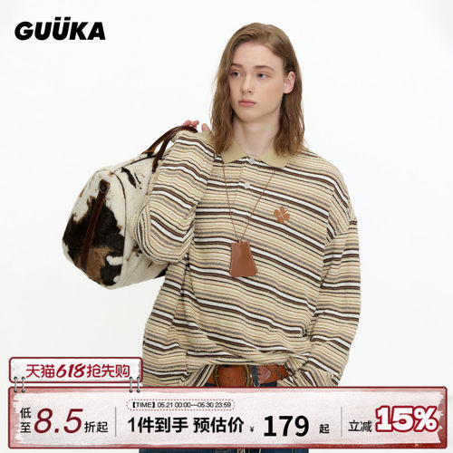 GUUKA撞色条纹长袖POLO衫