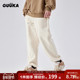 GUUKA潮牌杏色束脚卫裤 子宽松 松紧抽绳收口裤 男加绒加厚冬季 新款