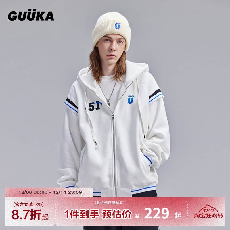 GUUKA拼接撞色插肩袖开衫卫衣