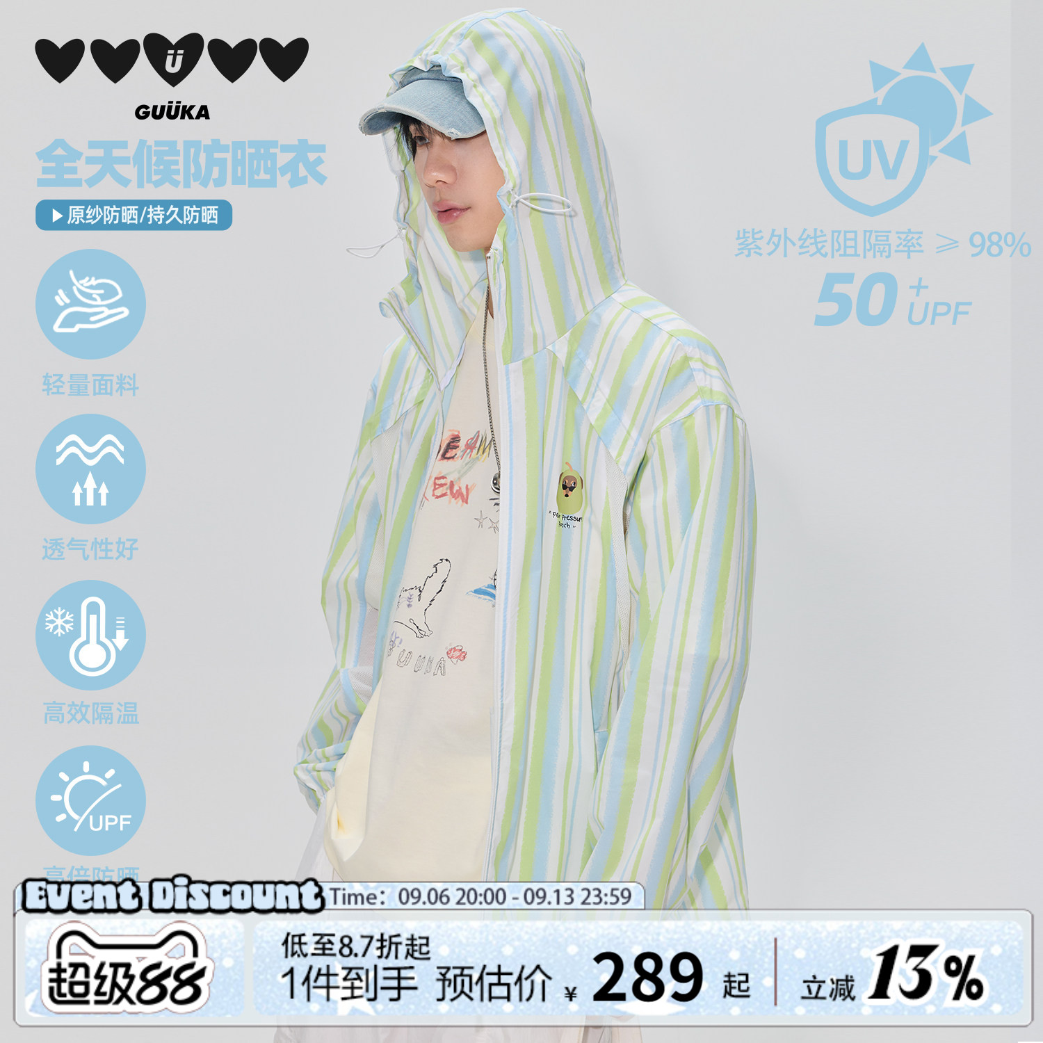 GUUKA男款UPF50+轻薄透气防晒服图片