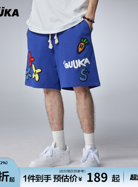 GUUKA&Agaho联名蓝色重磅短裤男夏季新款 美式沙滩五分裤宽松裤子