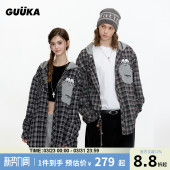 情侣小狗口袋连帽衬衣外套女 男春季 GUUKA&matsui联名格子长袖 衬衫