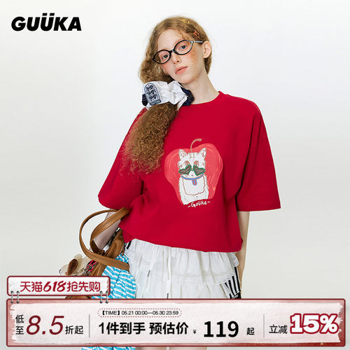 GUUKA爱心墨镜猫咪短袖T恤