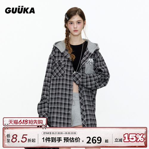 GUUKA美式格子长袖衬衫