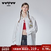 女款 GUUKA&原田治联名吉尔白色长袖 衬衫 爱心纽扣波点衬衣翻领外套