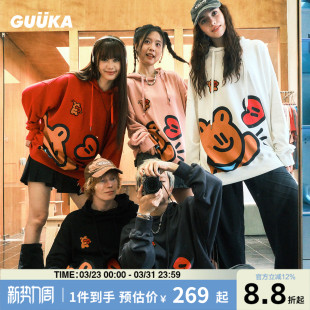 女宽松 小熊刺绣帽衫 GUUKA&Agaho联名情侣连帽卫衣男重磅秋季 新款