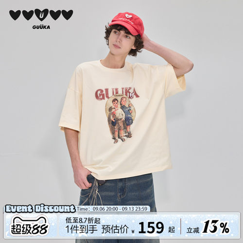 GUUKA复古美式短袖T恤男