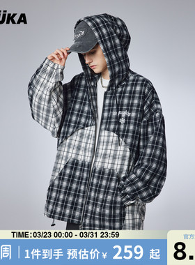 GUUKA&CBC街舞联名格子夹克男春季新款潮 青少年复古嘻哈外套宽松