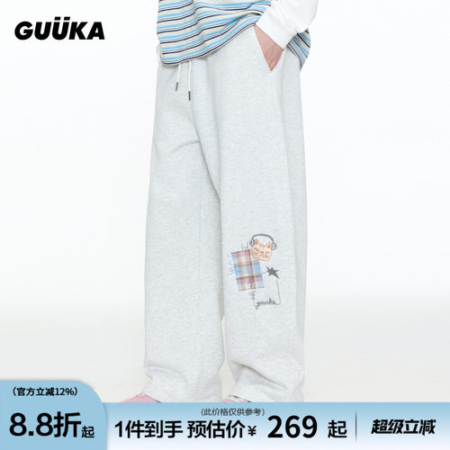 GUUKA猫咪刺绣弯刀卫裤