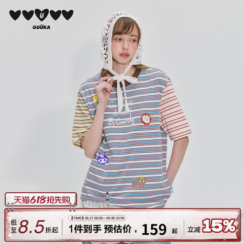 GUUKA像素风条纹短袖T恤