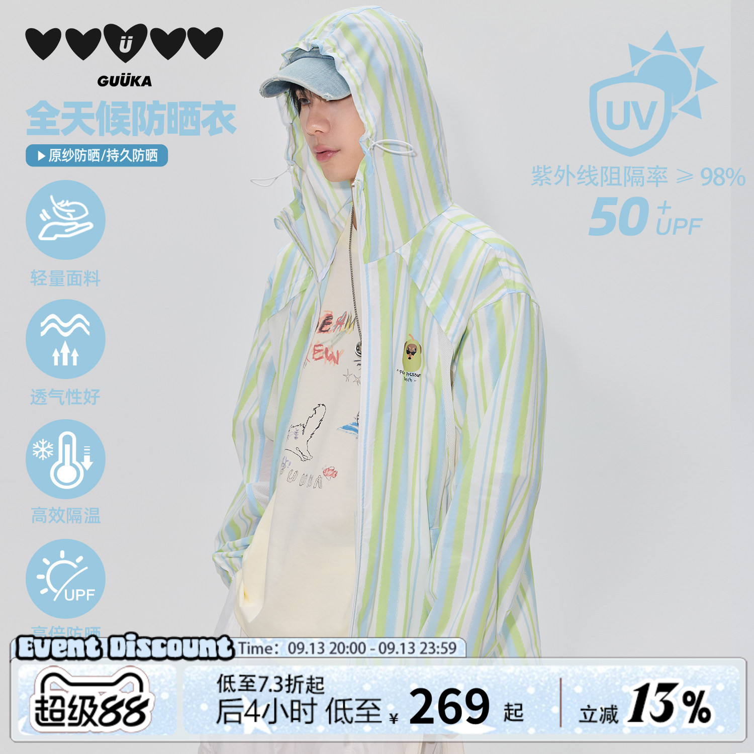 GUUKA男款UPF50+轻薄透气防晒服图片