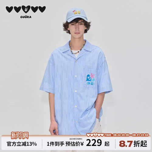 GUUKA蓝色条纹日系小清新衬衫