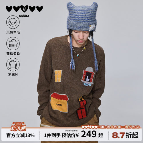 GUUKA趣味小屋刺绣圆领毛衣