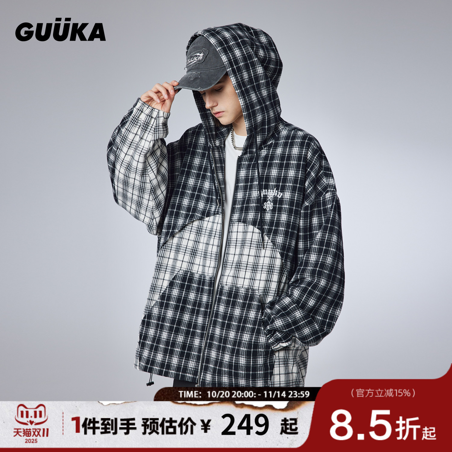 GUUKA黑白格子复古时尚夹克
