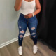 jeans破洞弹力小脚牛仔裤 Women 女 leg tied perforated elastic