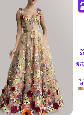 Women three-dimensional flower suspender dress立体花朵连衣裙