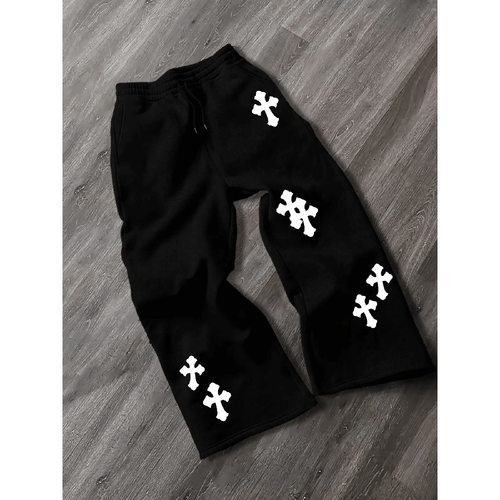 Men cross casual pants十字架印花休闲裤男复古潮流宽松直筒长裤