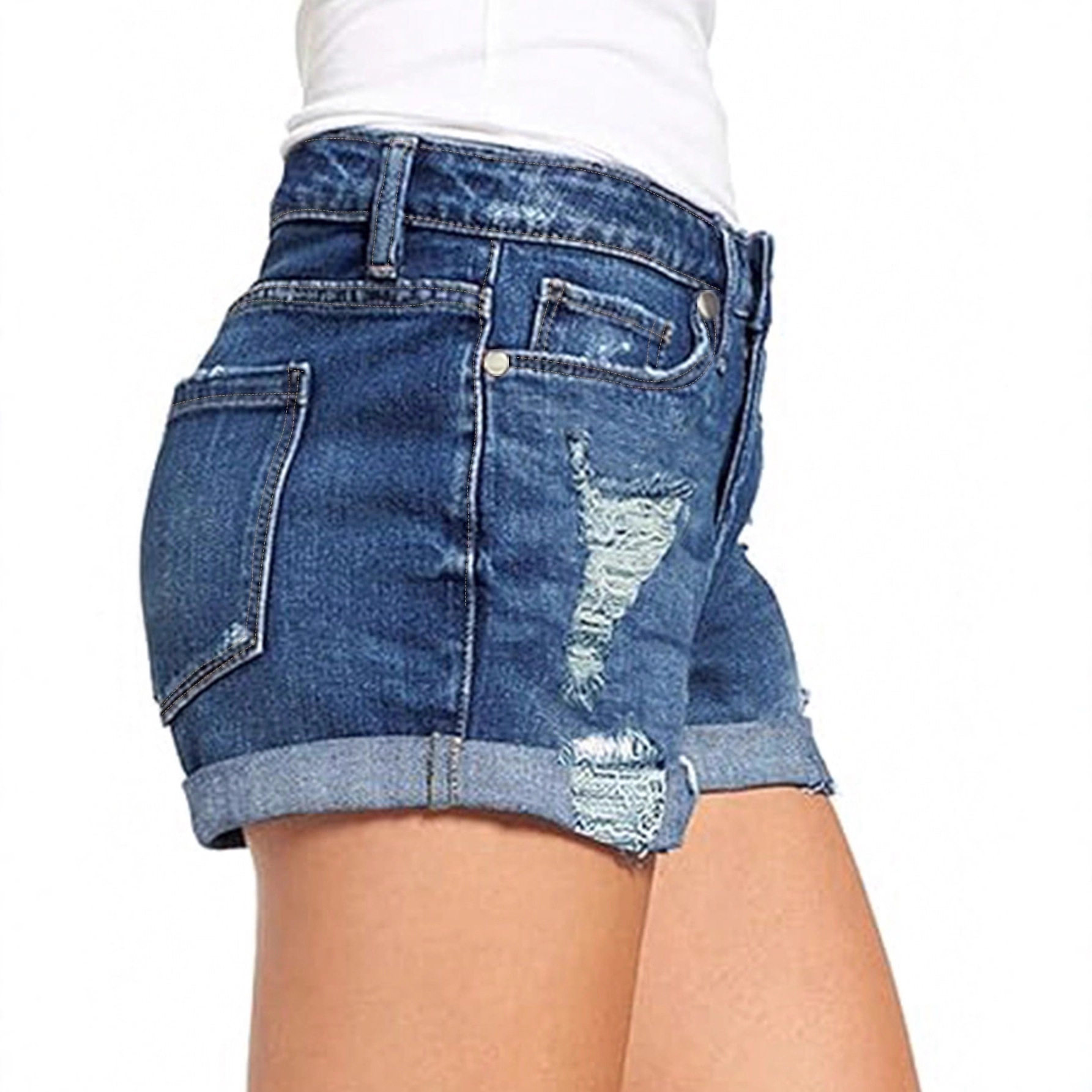 Women's stretch ripped denim shorts弹力破洞牛仔短裤女
