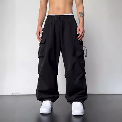Men's/women's multi pocket work pants with loose drawstring