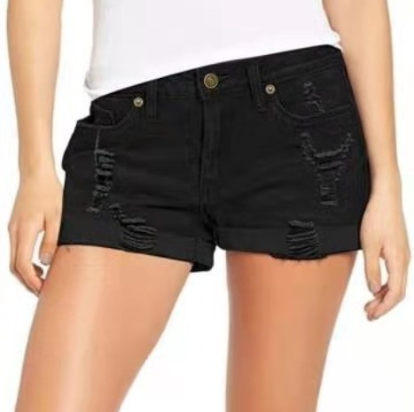 Women's ripped and rolled denim shorts欧美破洞卷边牛仔短裤女