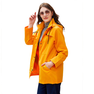 Women's medium length hooded windbreaker, raincoat jacket