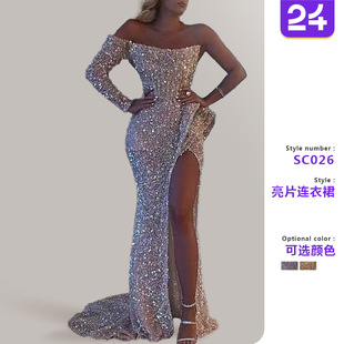 sexy party off sequined dress女连衣裙性感亮片 shoulder Women