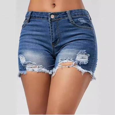 Women's ripped horse chestnut fringe denim shorts牛仔短裤女