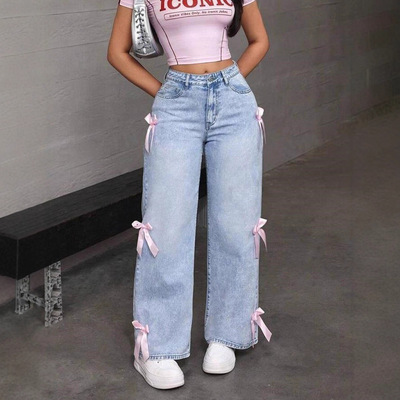 Women bow washed wide leg pants and jeans女蝴蝶结水洗牛仔裤