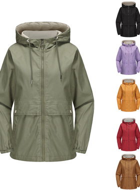 Women's hooded windbreaker thin coat连帽风衣女长袖薄外套休闲