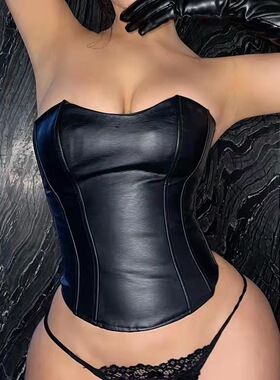 Women strapless PU leather vest抹胸收腰显瘦性感女PU皮小背心