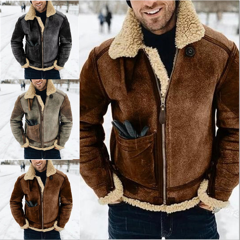 Men's faux leather velvet jacket仿皮绒男外套冬季皮毛一体夹克