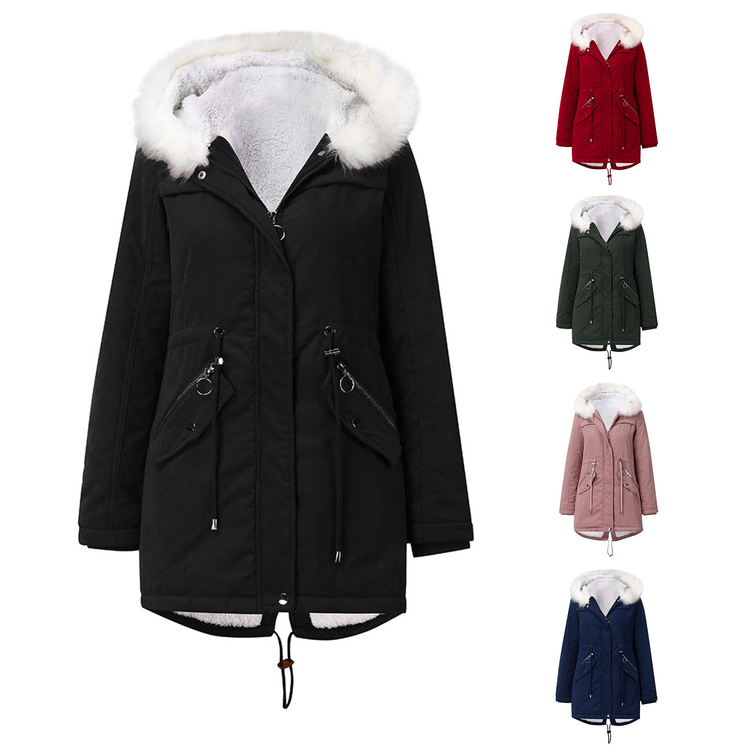 Women fur collar coat hooded cotton jacket女毛领大衣连帽棉服