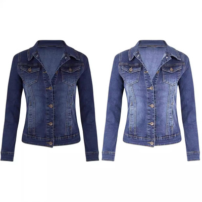 Women short slim fit motorcycle elastic denim jacket牛仔夹克