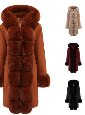 Women long haired collar with plush cotton jacket女加绒棉衣