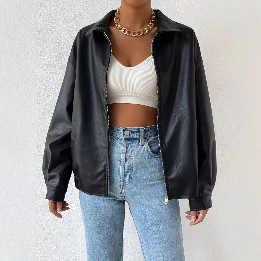 Women retro couple motorcycle leather jacket女情侣机车皮夹克