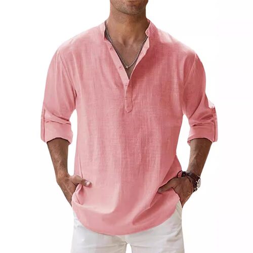 Men's standing collar cotton shirt男士宽松立领长袖棉上衣衬衫