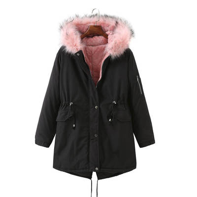Women clothing with fluffy collar cotton jacket冬女毛领棉服